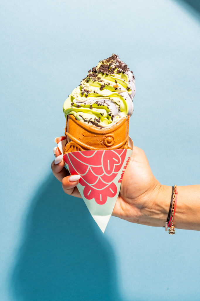 Matcha and taro taiyaki soft serve from Suki Suki food truck. Contact us to know more
